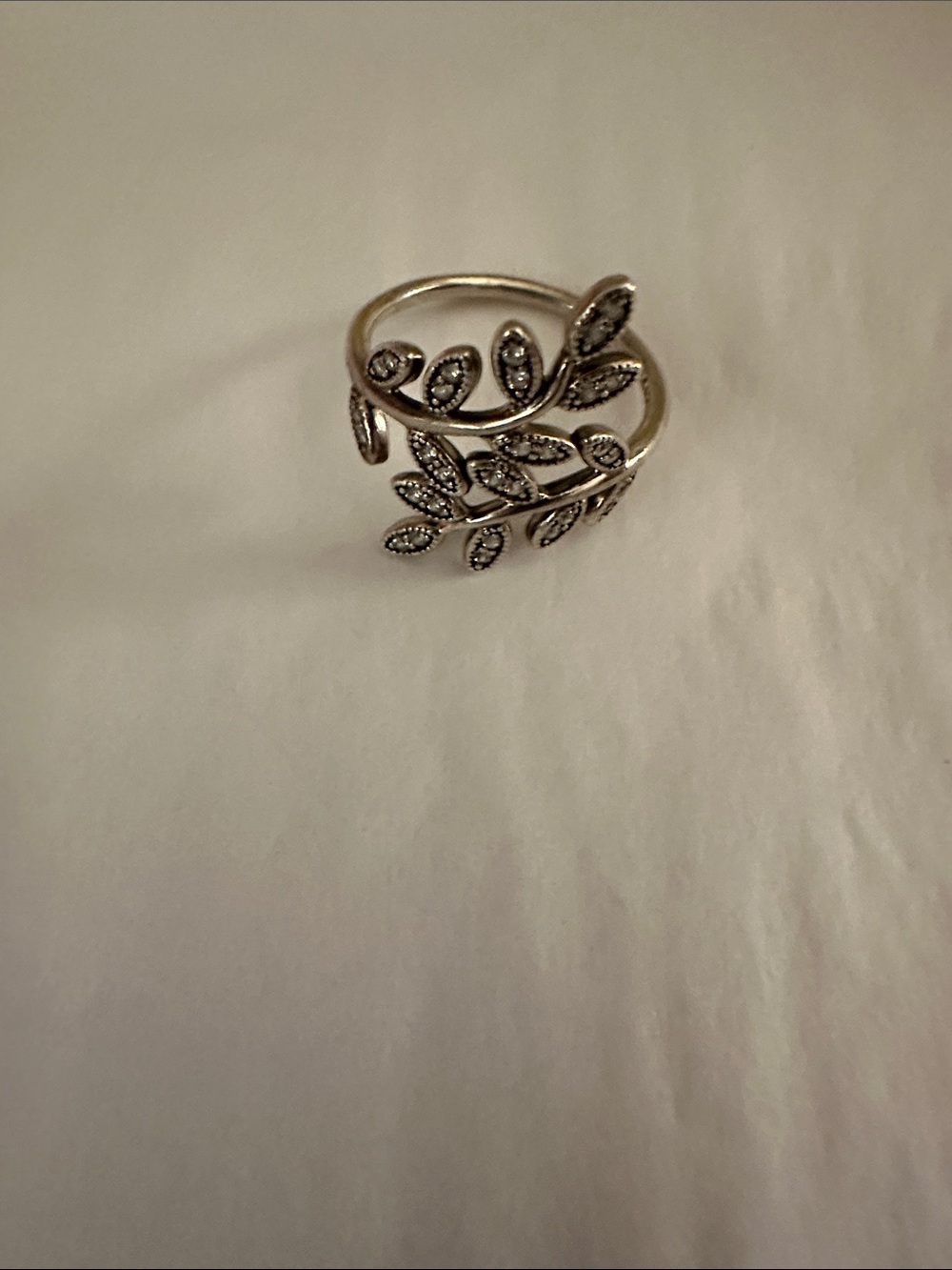 Pandora Silver Leaf Wrap Ring with Sparkling Accents